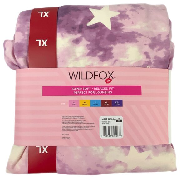 NWT Wildfox 2pc Lounge PJ Set Tie Dye Purple Stars Sweatshirt Shorts XL 18 20 - Picture 6 of 8